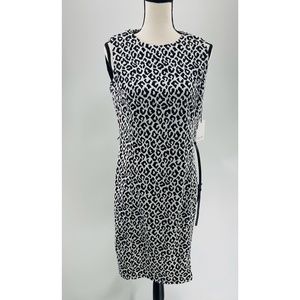 Calvin Klein NWT  B/W Leopard Print Belted Fitted Dress